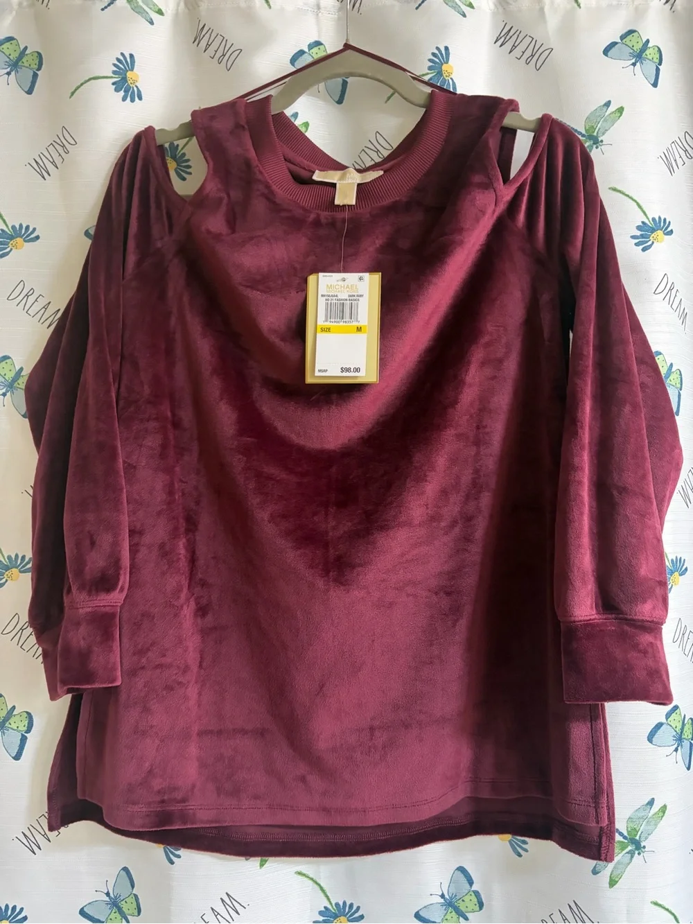 Michael Kors Cold-Shoulder Velvet Long-Sleeve Top - Burgundy